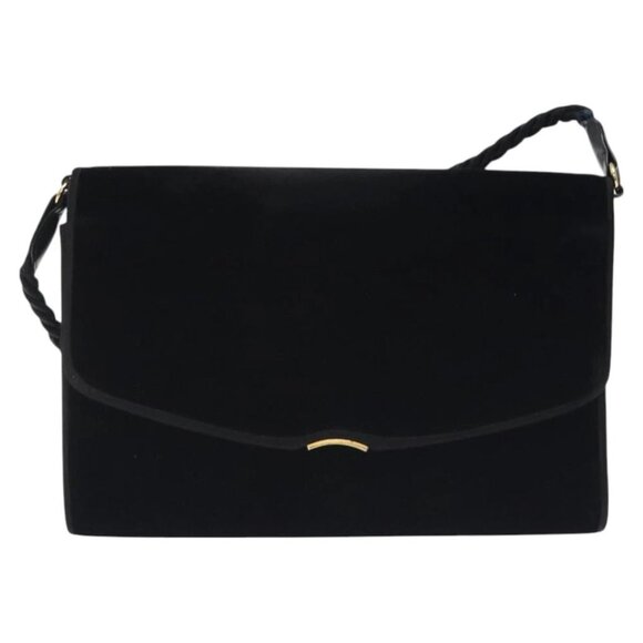 GUCCI Shoulder Bag Velor Black Gold Auth - Picture 1 of 16